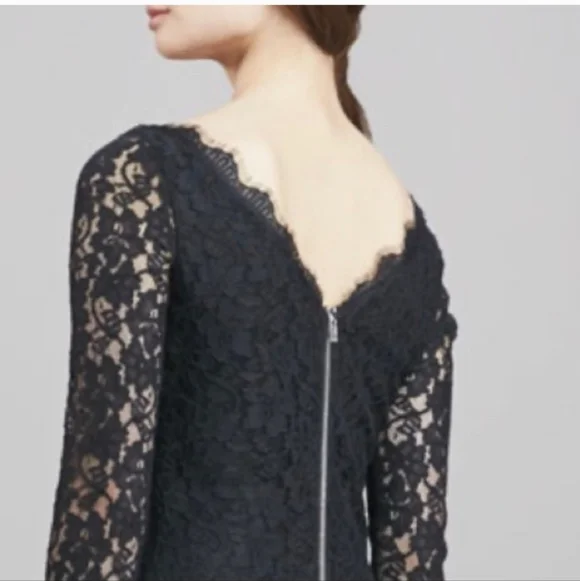 Diane Von Furstenberg Zarita Black Scalloped Lace Scoop Neck Dress - Picture 4 of 11